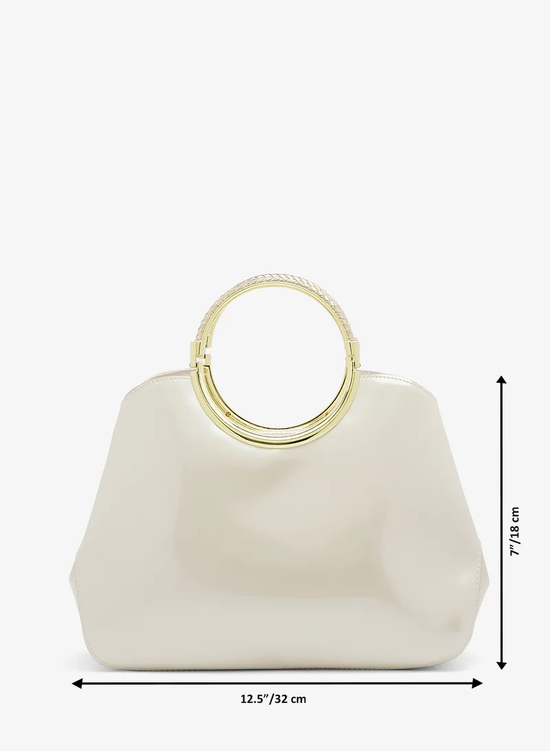 Khizana White Ring Handle Geometrical Shaped Bag With Gold Accent for Women | Best Price UAE